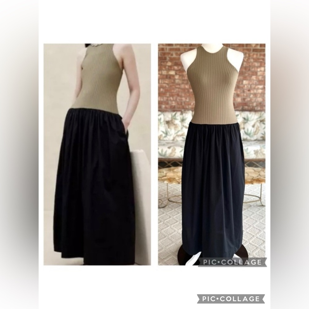 Banana Republic Black Olive Green Halter Maxi Dress NWT XS Quiet Luxury
